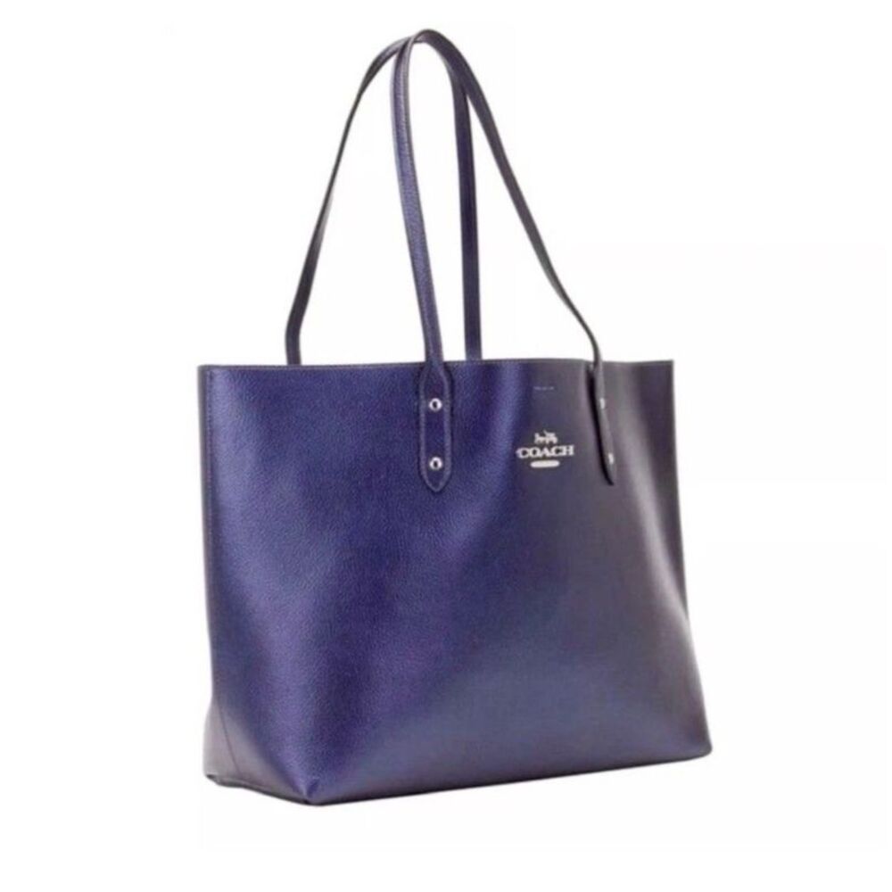 Coach NWT #679983 Navy Blue Iridescent Pebble Leather Large Town Tote